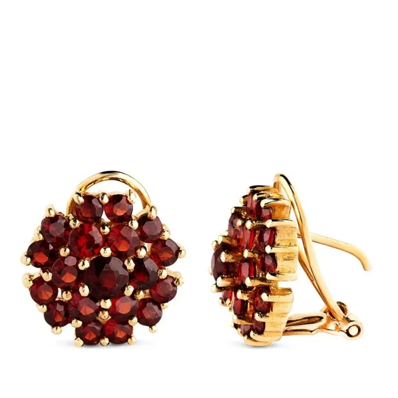Pendientes en Oro de 18k con 14 mm. piedras granates con garras