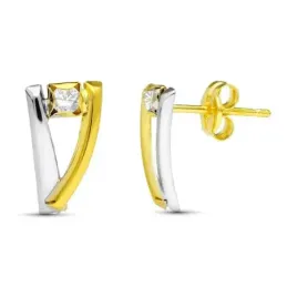 Pendientes en Oro Bicolor de 18k con 12 mm. dos bandas lisas combinad