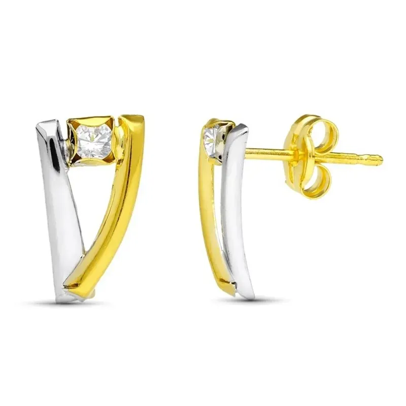 Pendientes en Oro Bicolor de 18k con 12 mm. dos bandas lisas combinad