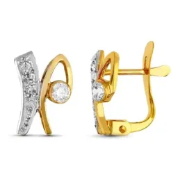 Pendientes en Oro Bicolor 18k de 10 mm. con circonitas