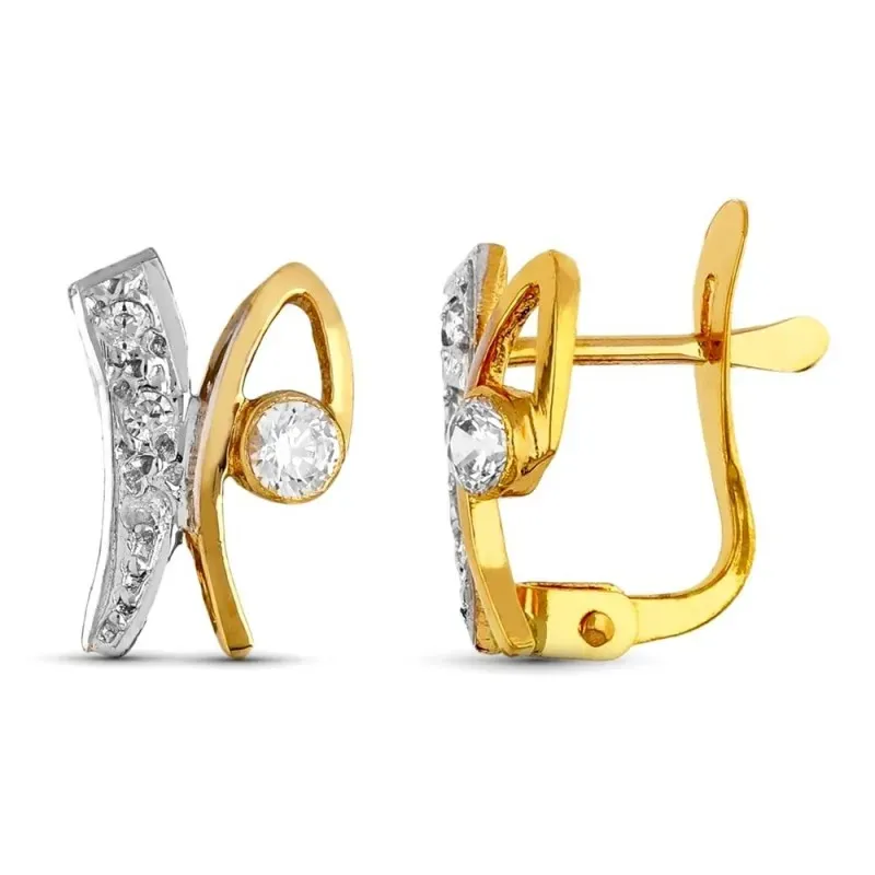 Pendientes en Oro Bicolor 18k de 10 mm. con circonitas