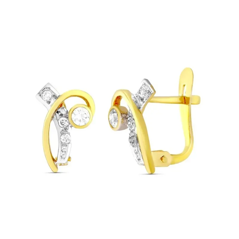 Pendientes en Oro Bicolor 18k con 11 mm. dos bandas formas combinadas