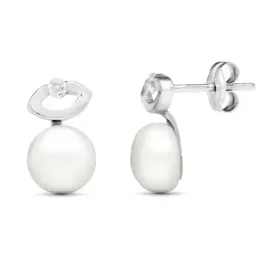 Pendientes en Oro Blanco de 18k con 12 mm. perla cultivada de 7 mm. c
