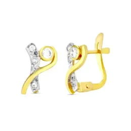 Pendientes en Oro Bicolor 18k de 10 mm. bandas con circonitas combina