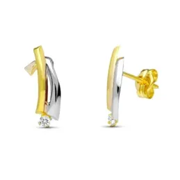 Pendientes en Oro Bicolor 18k con 14 mm. circonita dos bandas lisas