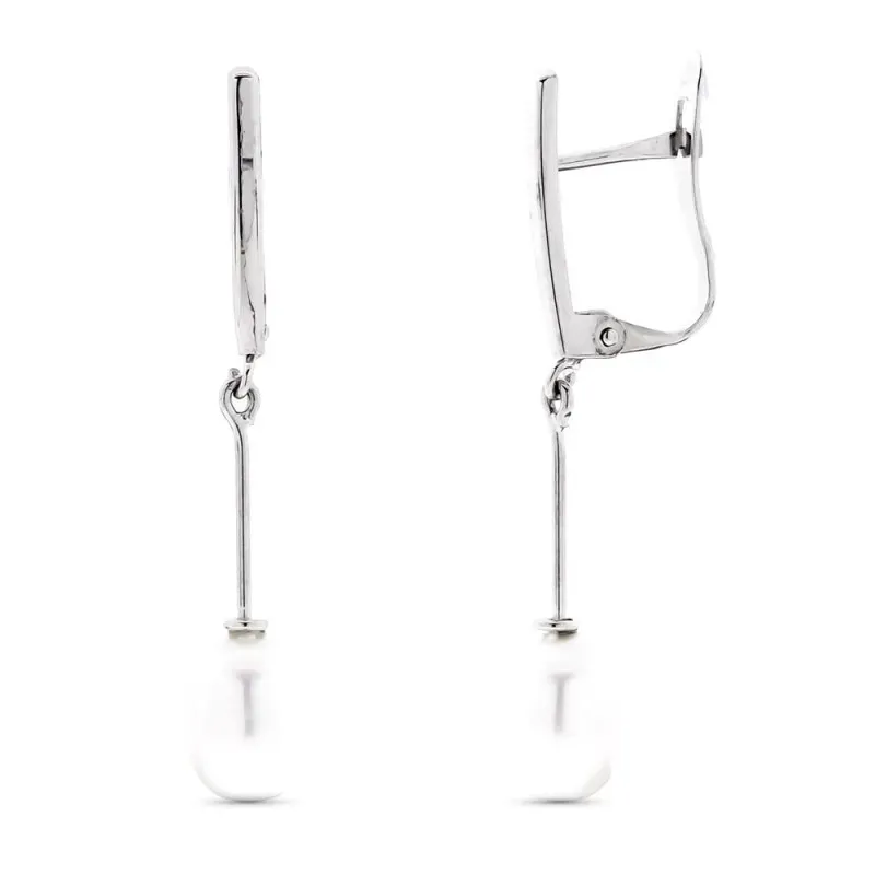 Pendientes Largos en Oro Blanco 18k con 30 mm. perla con forma de per