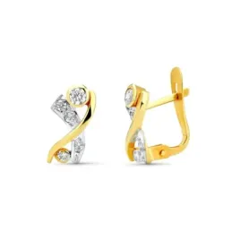 Pendientes Oro Bicolor 18k de 10 mm. badas cruzadas con circonitas