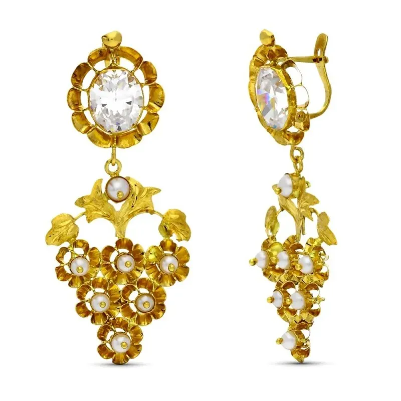 Pendientes Largos en Oro de 18k con 50 mm. mantilla circonitas combin