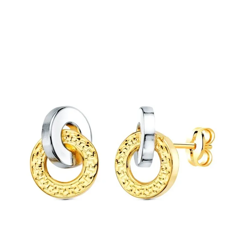 Pendientes en Oro Bicolor de 18k con 10 mm. círculos enlazados liso c
