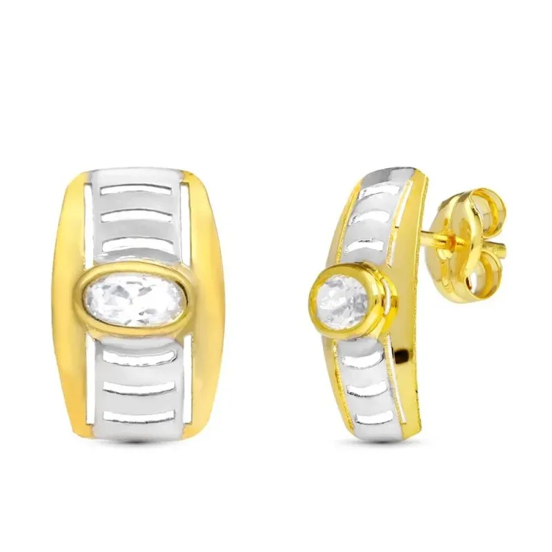 Pendientes Oro Bicolor de 18k con 13 mm. calados con circonita centra