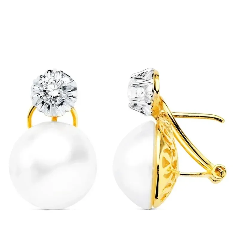 Pendientes Oro 18k con perla australiana de 14 mm. y circonita