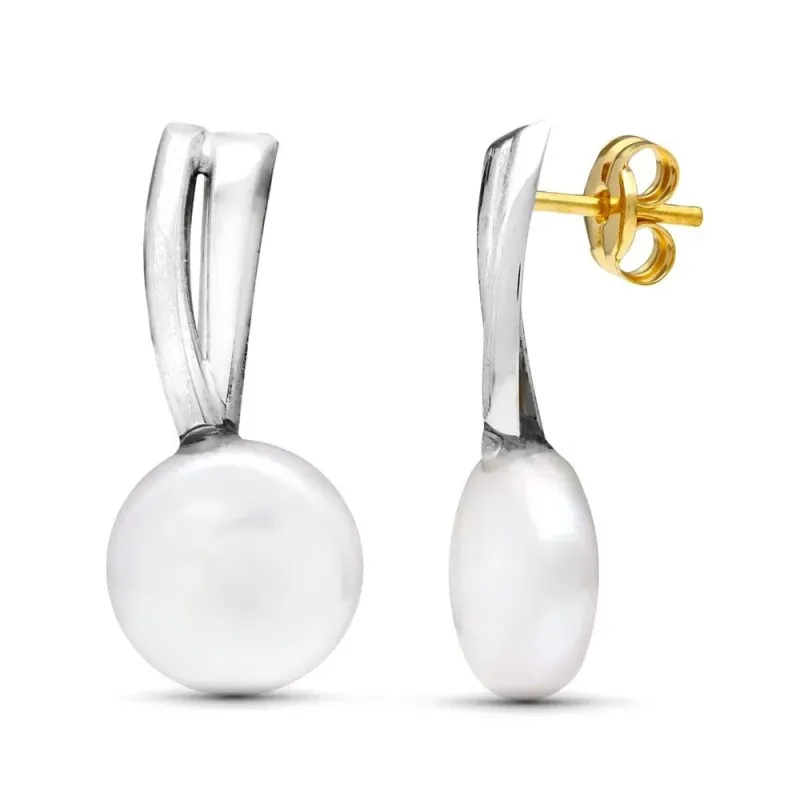 Pendientes en Oro Blanco de 18k con 21 mm. perla cultivada de 9 mm. c