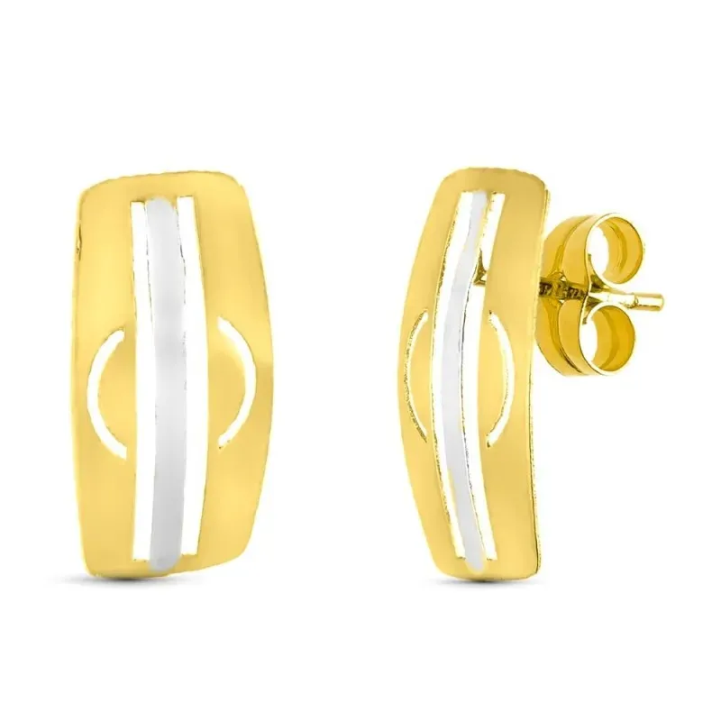 Pendientes en Oro Bicolor bandas verticales con detalles calados