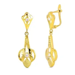 Pendientes Largos en Oro de 18k cubanas con detalle de circonitas