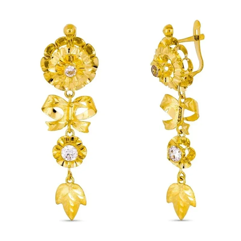 Pendientes Largos en Oro 18k cubanas con circonitas