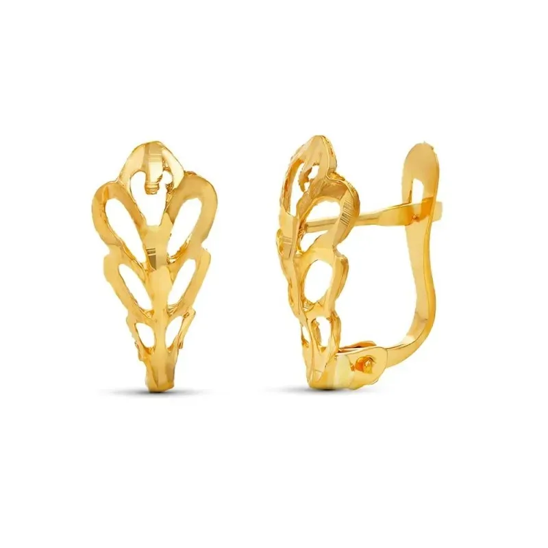 Pendientes Oro 18k de 14 mm. forma de hoja calada tallada