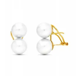 Pendientes Oro 18k con dos perlas sintéticas de 9 mm.