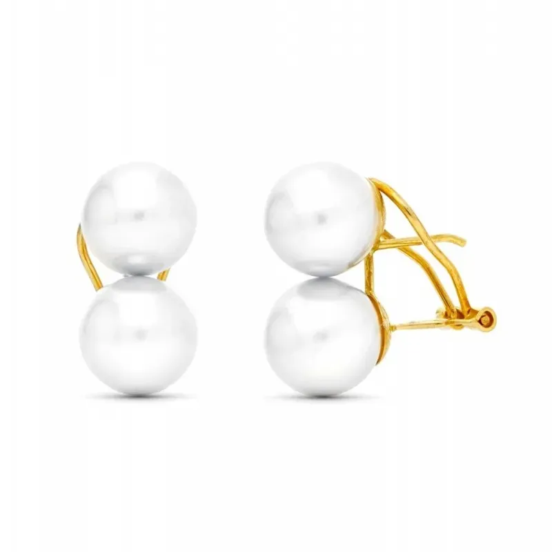 Pendientes Oro 18k con dos perlas sintéticas de 9 mm.