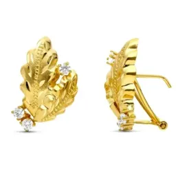 Pendientes en Oro de 18k con 20 mm. dos hojas lapidadas con detalle d