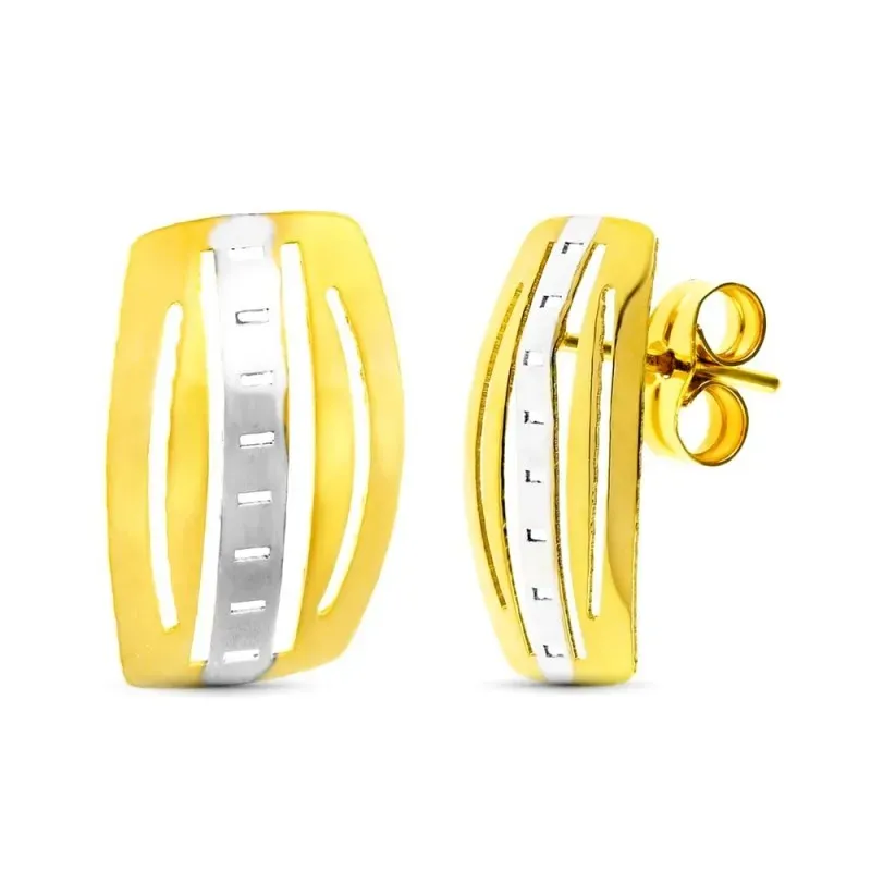 Pendientes en Oro Bicolor 18k con barras verticales caladas