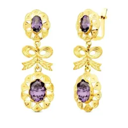 Pendientes Largos en Oro 18k de 55 mm. cubanas con lazo detalle circo