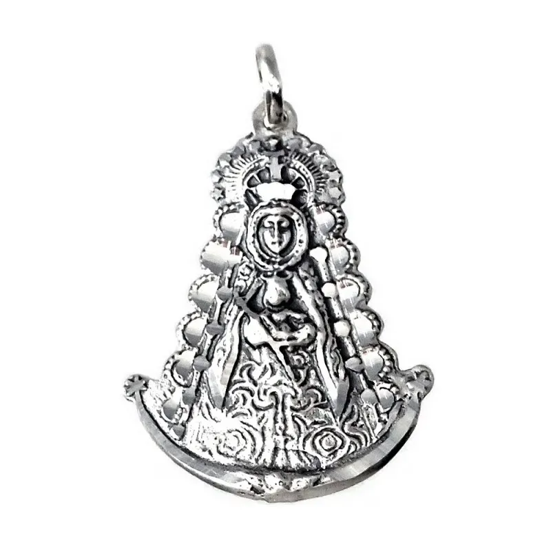 Colgante plata Ley 925m imagen Virgen del Rocío 38mm. silueta detalles tallados maciza