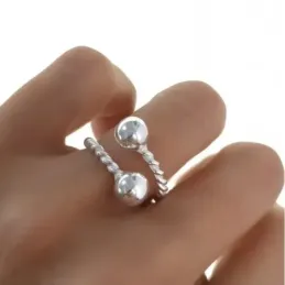 Sortija plata Ley 925m abierta lisa tonisa bolas ajustable [AC0234]