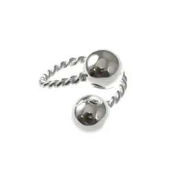 Sortija plata Ley 925m abierta lisa tonisa bolas ajustable [AC0266]