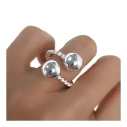 Sortija plata Ley 925m abierta lisa tonisa bolas ajustable [AC0266]