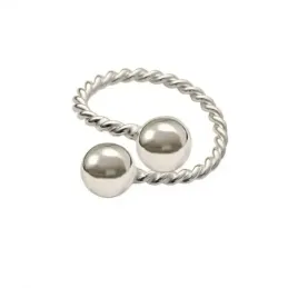 Sortija plata Ley 925m abierta lisa tonisa bolas ajustable [AC0245]