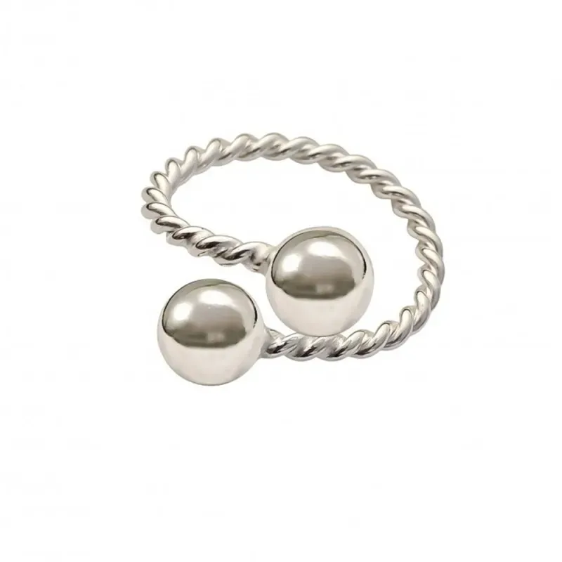 Sortija plata Ley 925m abierta lisa tonisa bolas ajustable [AC0245]