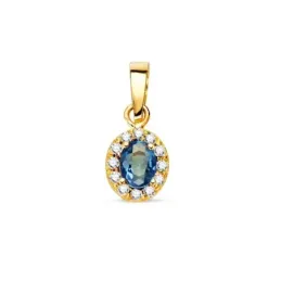 Colgante en Oro de 18k con 6.5 mm. ovalado piedra azul centro combina