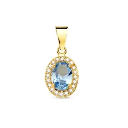 Colgante en Oro de 18k con 12 mm. piedra aguamarina con circonitas