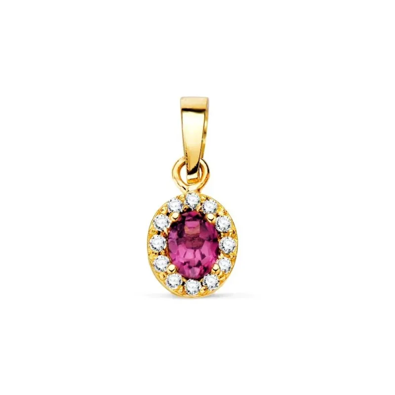 Colgante en Oro de 18k con 6.5 mm. ovalado piedra amatista centro com