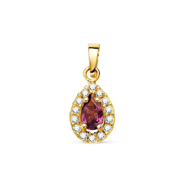 Colgante en Oro de 18k con 11 mm. ovalado piedra amatista centro comb