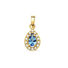 Colgante en Oro de 18k con 11 mm. ovalado piedra azul forma gota cent