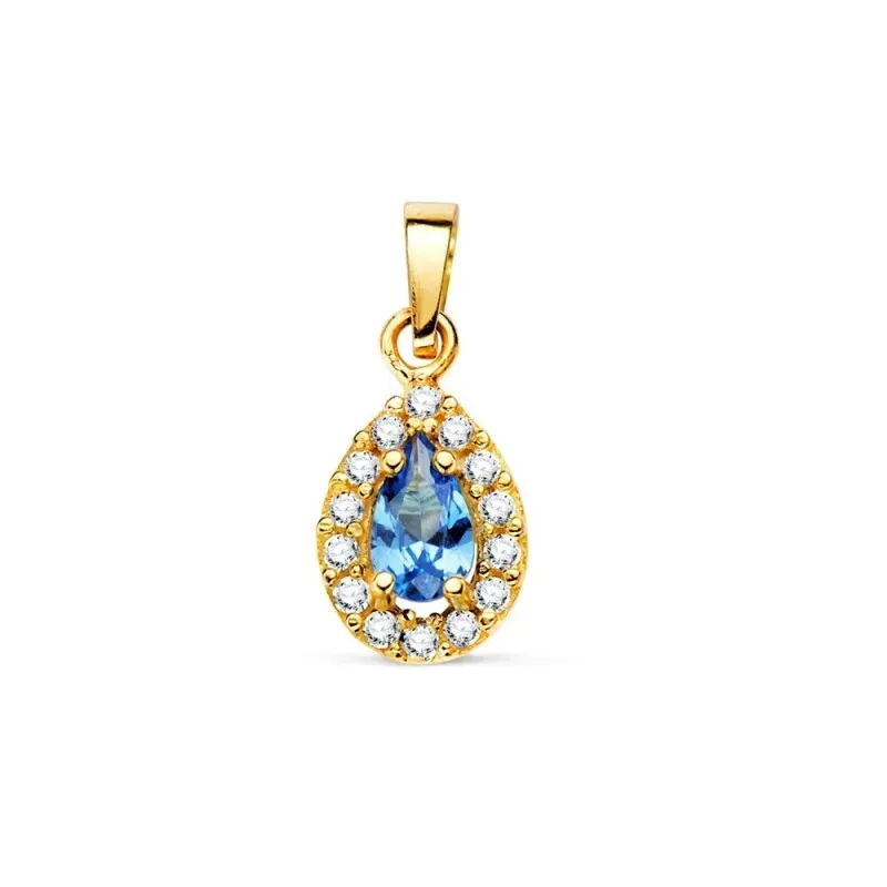 Colgante en Oro de 18k con 11 mm. ovalado piedra azul forma gota cent