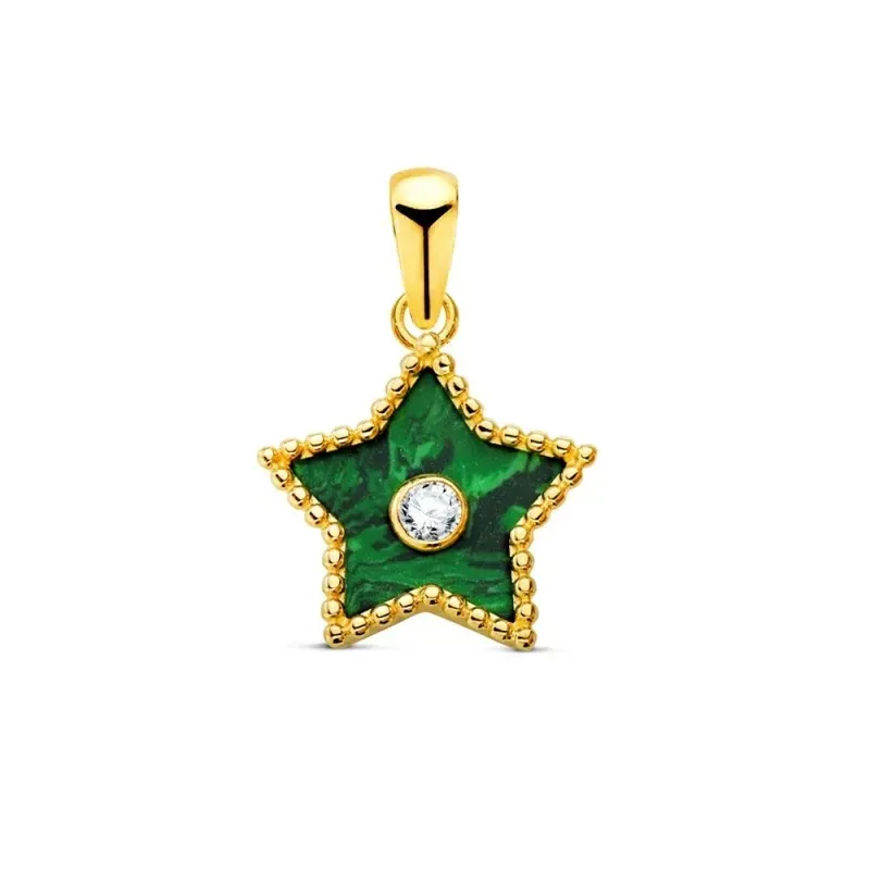 Colgante en Oro de 18k con 12 mm. forma de estrella piedra malaquita