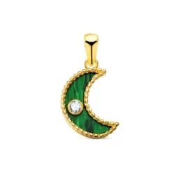 Colgante en Oro de 18k con 12.5 mm. forma de luna piedra malaquita ci