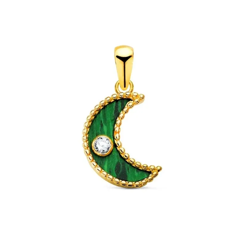 Colgante en Oro de 18k con 12.5 mm. forma de luna piedra malaquita ci