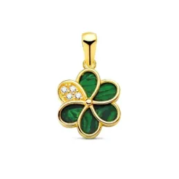 Colgante en Oro de 18k con 10 mm. forma de flor piedra malaquita circ