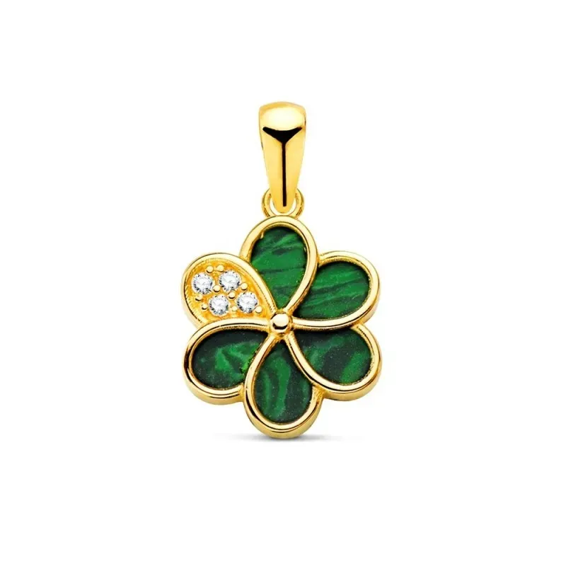 Colgante en Oro de 18k con 10 mm. forma de flor piedra malaquita circ