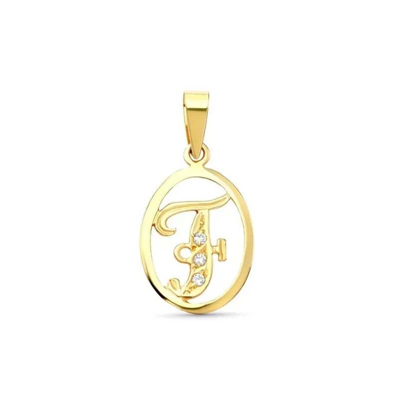 Colgante Inicial en Oro de 18k letra F con circonitas