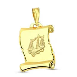 Pergamino Colgante en Oro de 18k placa con detalle horóscopo Libra
