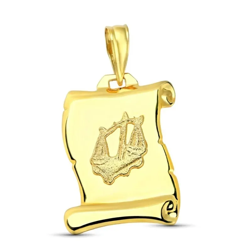 Pergamino Colgante en Oro de 18k placa con detalle horóscopo Libra