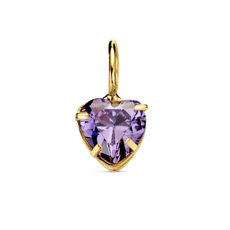 Colgante en Oro de 18k con 5 mm. forma de corazón con piedra amatista