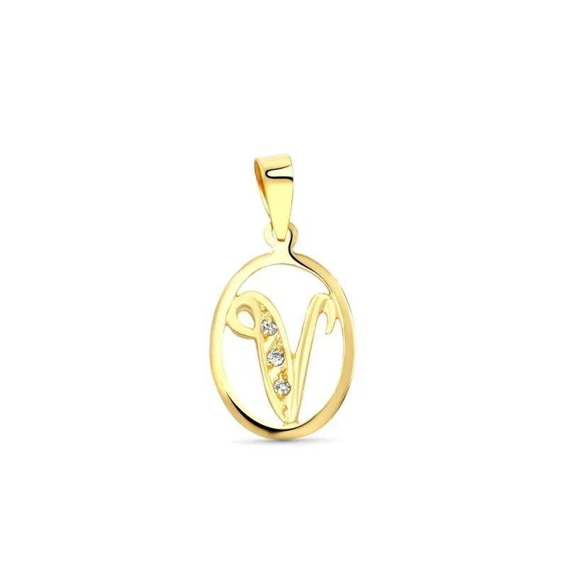 Colgante Inicial en Oro de 18k letra V con circonitas