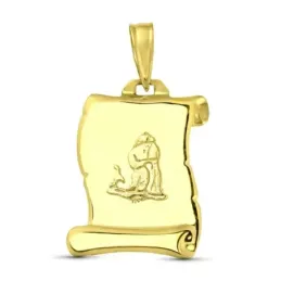 Pergamino Colgante Oro 18k placa con detalle horóscopo Acuario. Graba