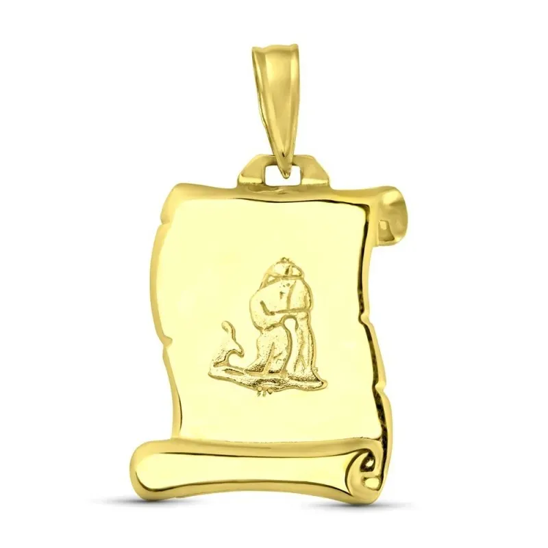 Pergamino Colgante Oro 18k placa con detalle horóscopo Acuario. Graba