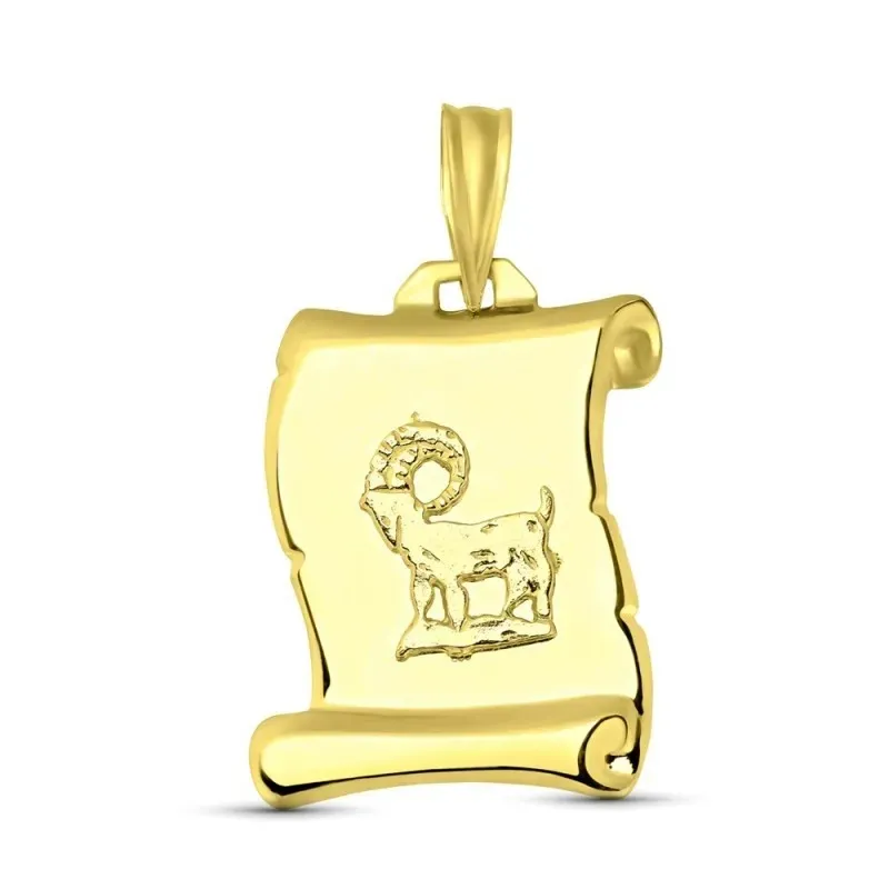 Pergamino Colgante en Oro de 18k placa con detalle horóscopo Aries